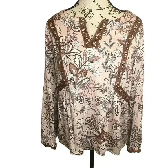 J Jill Women’s Small Petite Pink Floral Tunic Blouse Vneck L/S - Picture 1 of 8
